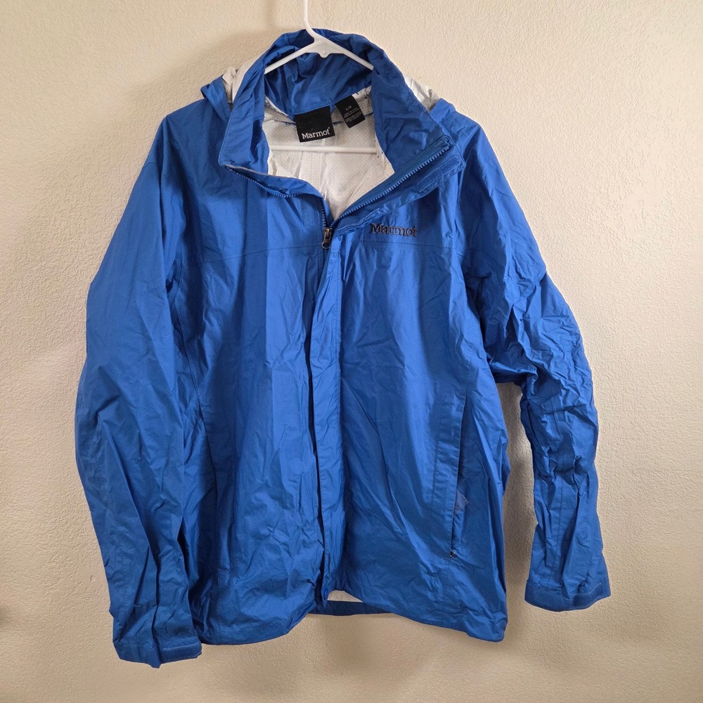 Marmot PreCip Mens Large Blue Hooded Full Zip Rain Jacket Windbreaker